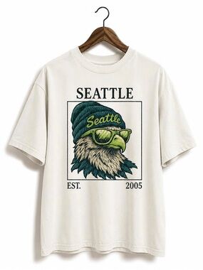 Gildan Cream Graphic Tee with Green & Teal Eagle Design
